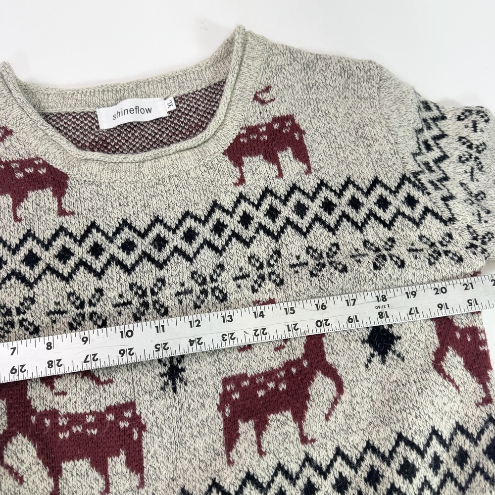 Shineflow Sweater Tunic Womens 1X Gray Fair Isle Reindeer Ugly Christmas Holiday - Picture 4 of 6
